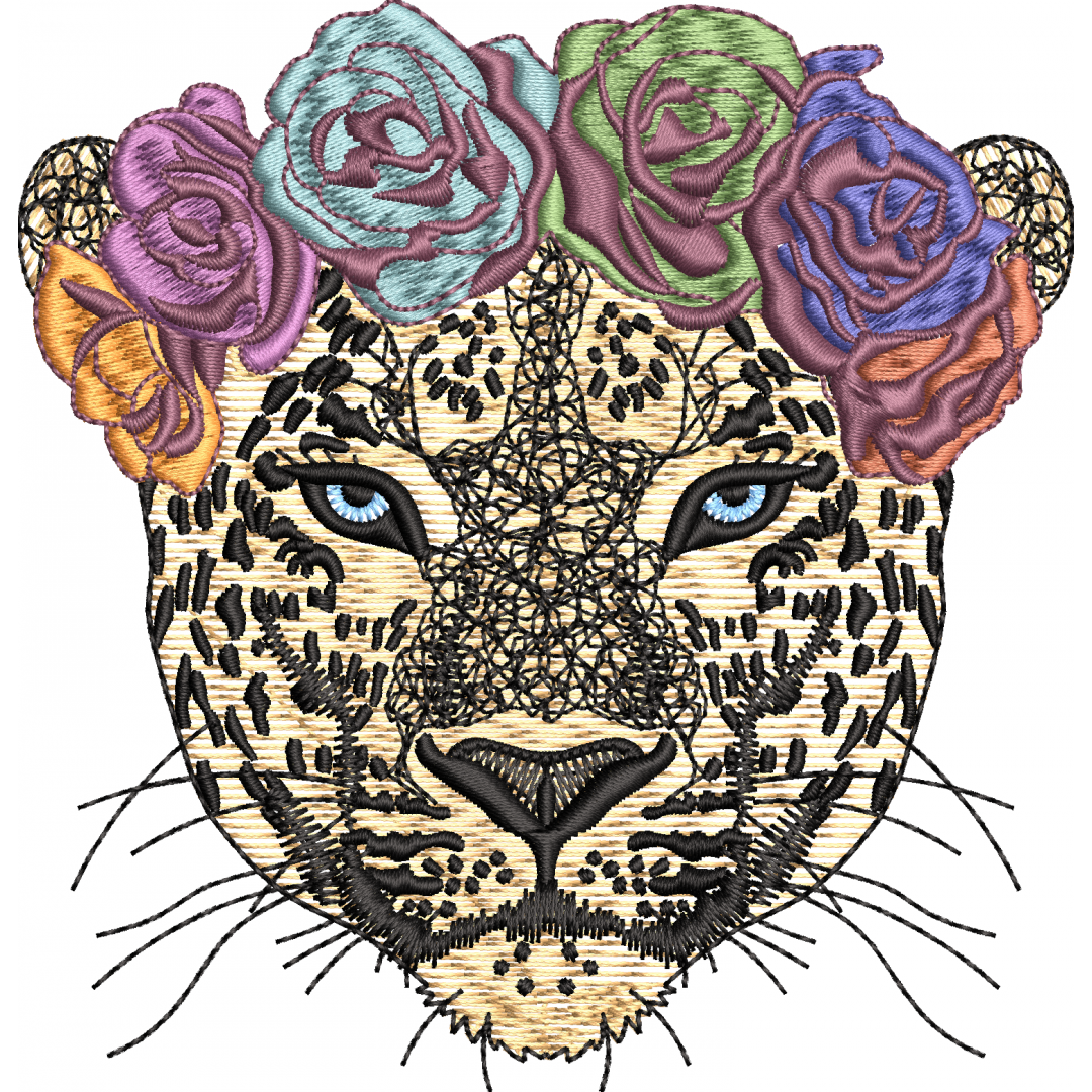 Rose crowned lion embroidery design 21f