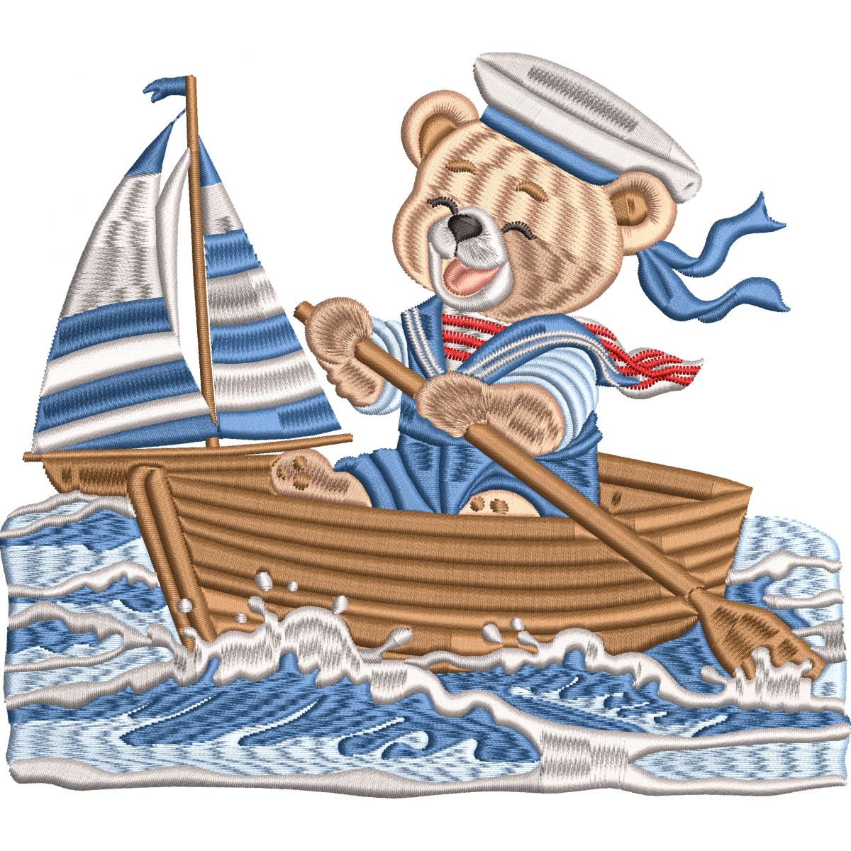 Boat bear embroidery design 36f