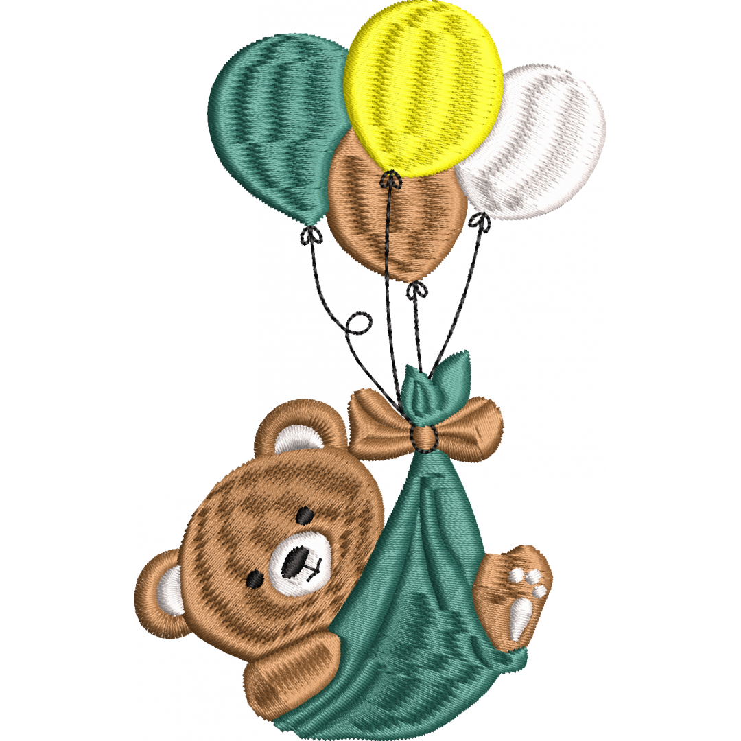 Flying balloon bear embroidery design 37f