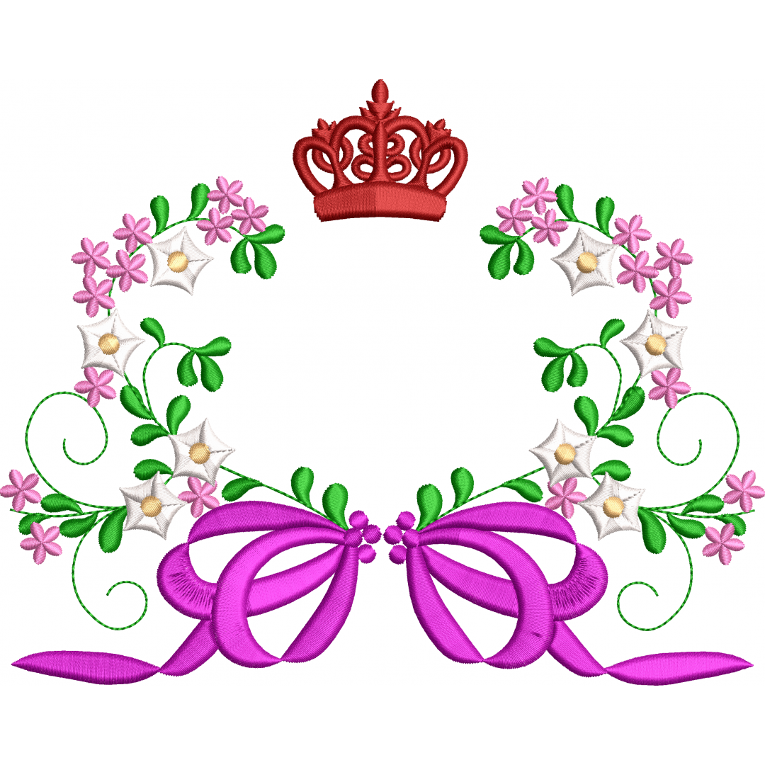 Garland flower embroidery design with bow
