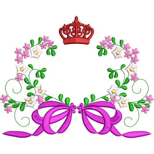 Garland flower embroidery design with bow