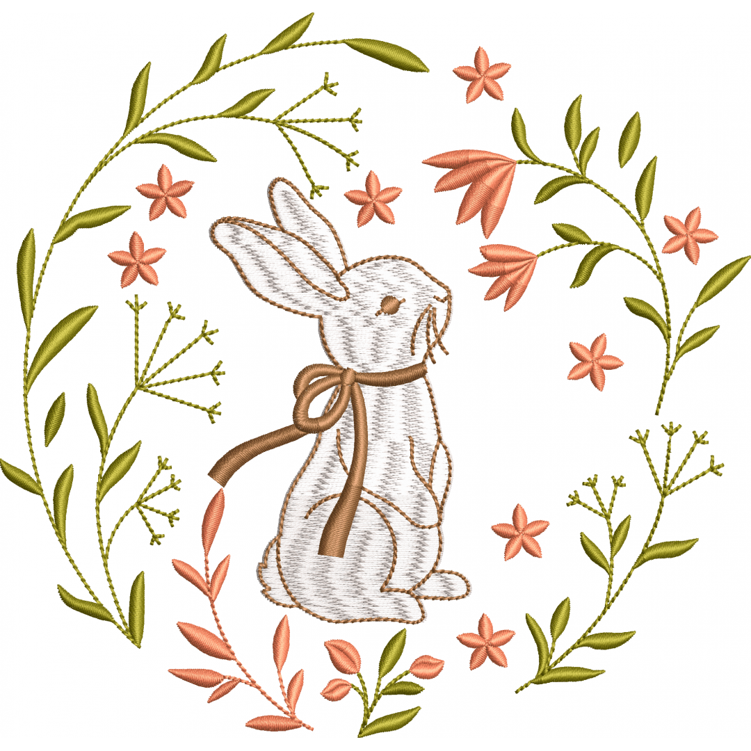 Rabbit wreath embroidery design