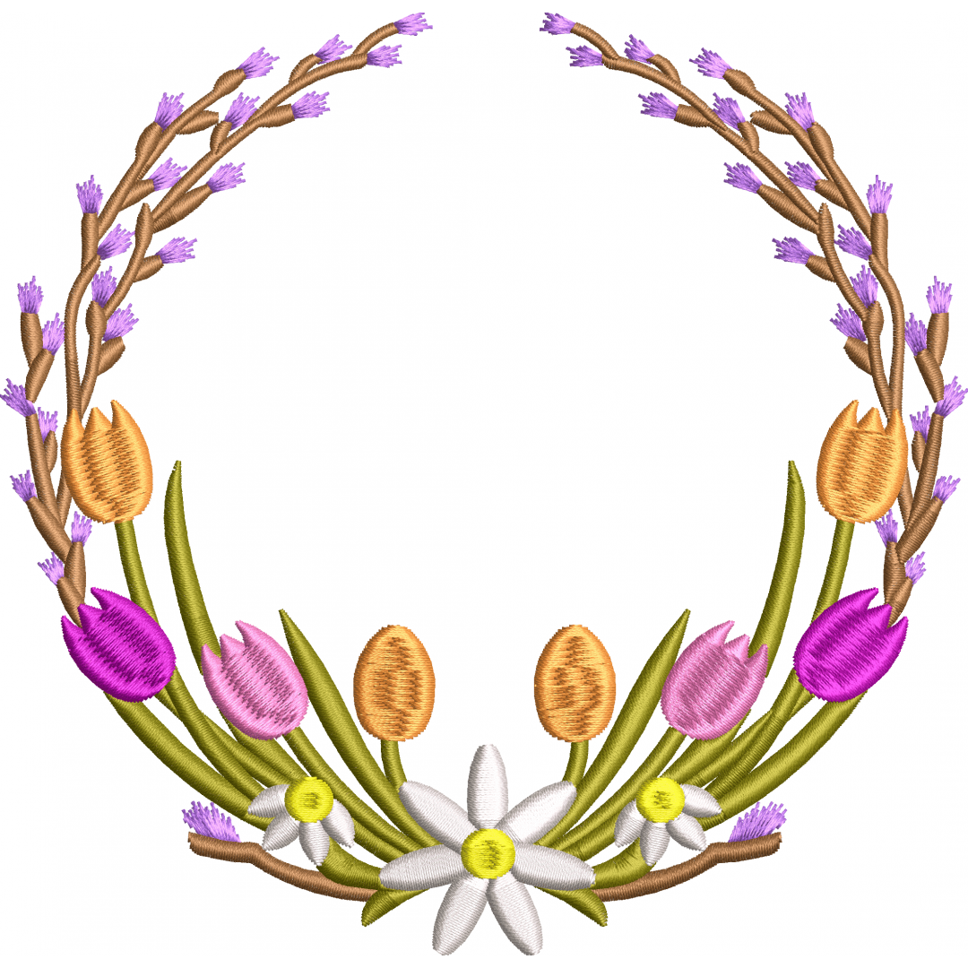 Tulip wreath embroidery design 224f