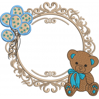 Balloon wreath embroidery design with teddy bear 230f