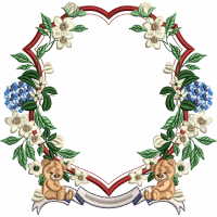 Hydrangea flower garland embroidery design with bear 242f
