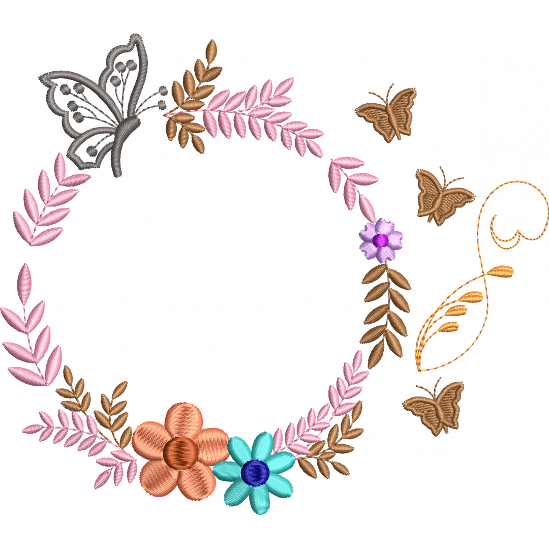 Butterfly wreath flower embroidery design 248f