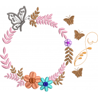 Butterfly wreath flower embroidery design 248f