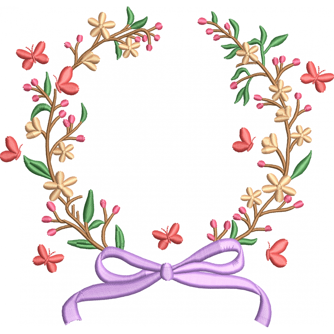 Butterfly wreath flower embroidery design 249f