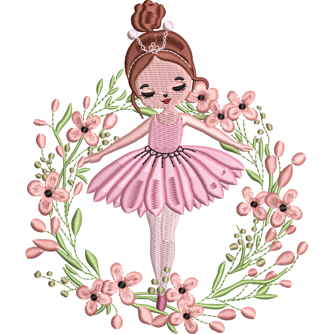 Ballerina embroidery design with garland 254f