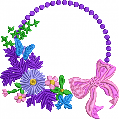 Garland embroidery design with bow