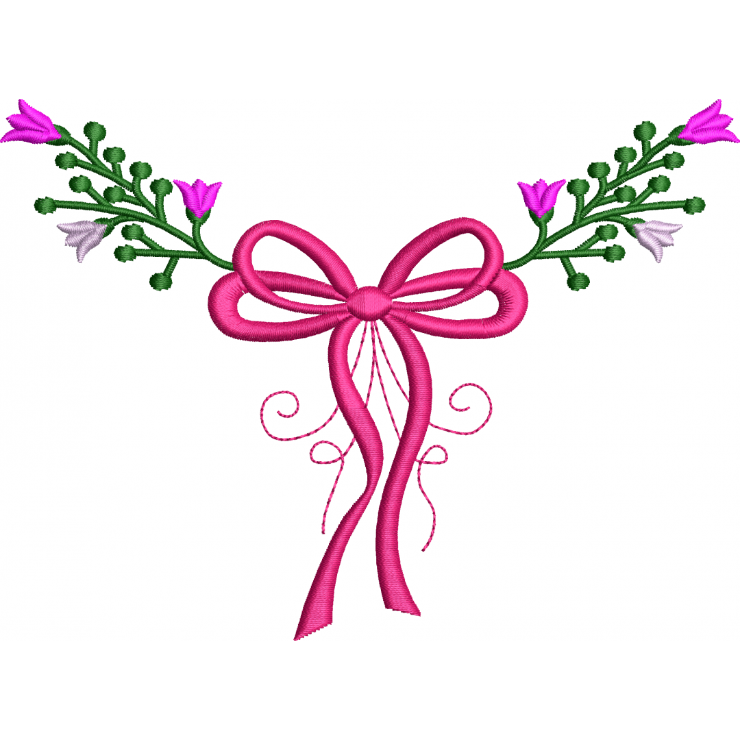 Half wreath embroidery design with bow 35f