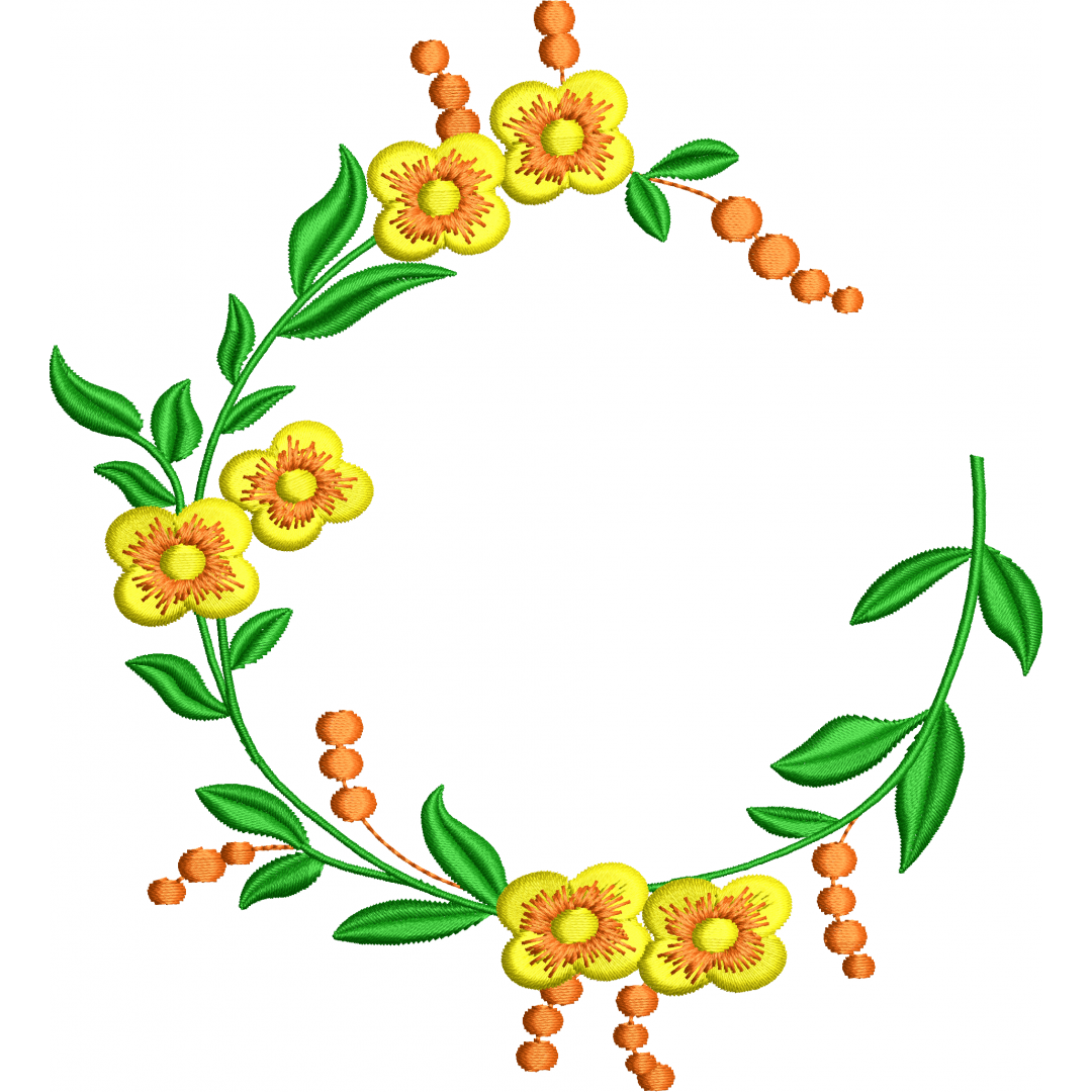 Orange floral wreath embroidery design