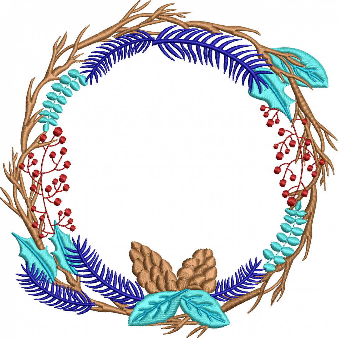Conifer wreath embroidery design