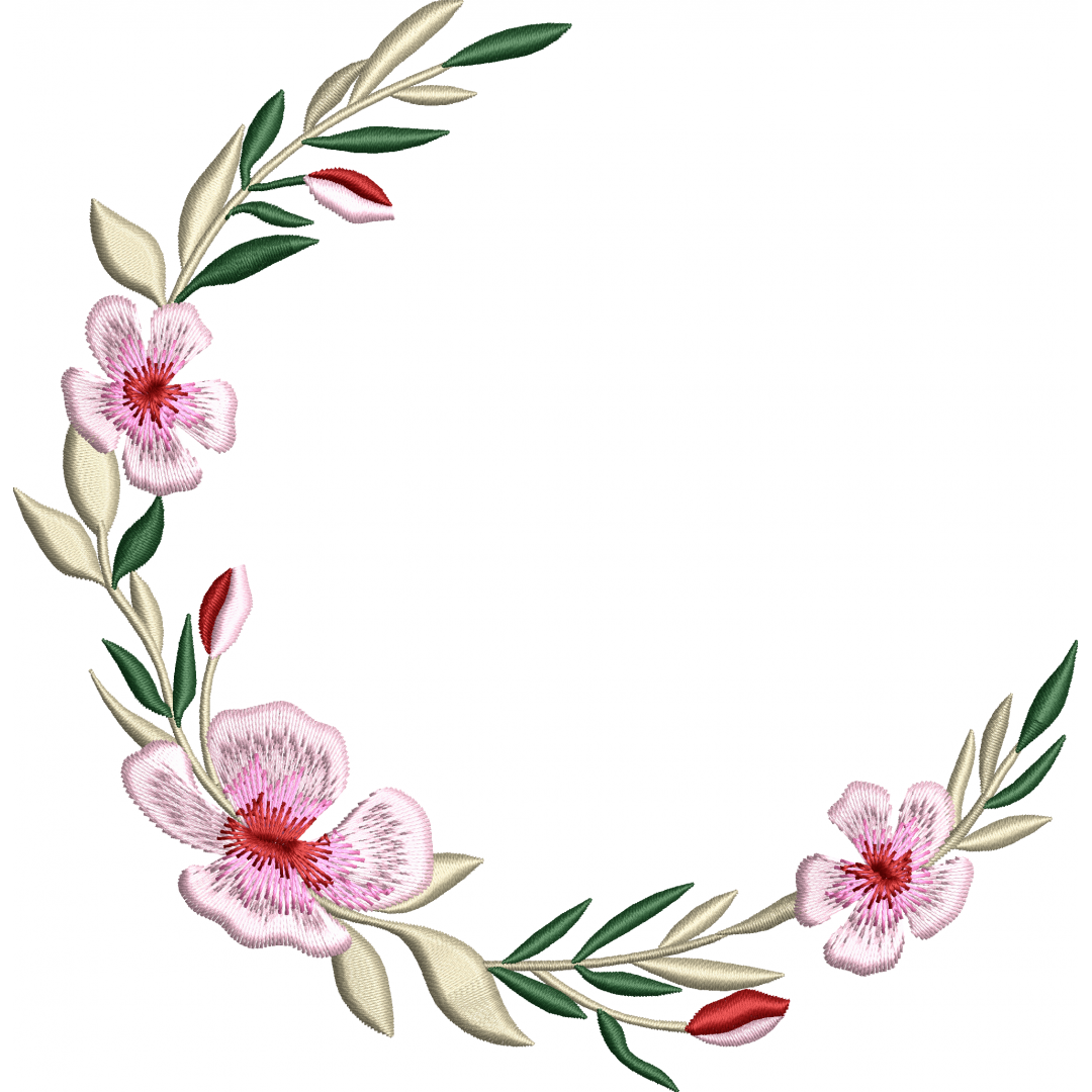 Pink floral wreath embroidery design