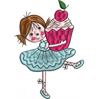 Girl carrying cake embroidery design 13f