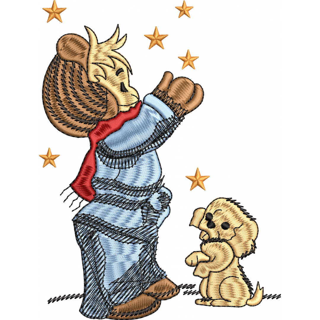 Children's embroidery design with dog 1f