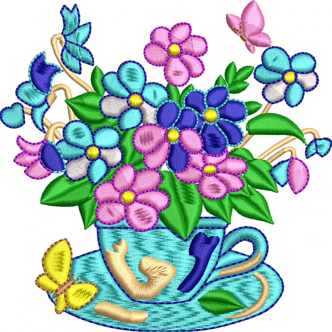 Floral embroidery design on the cup