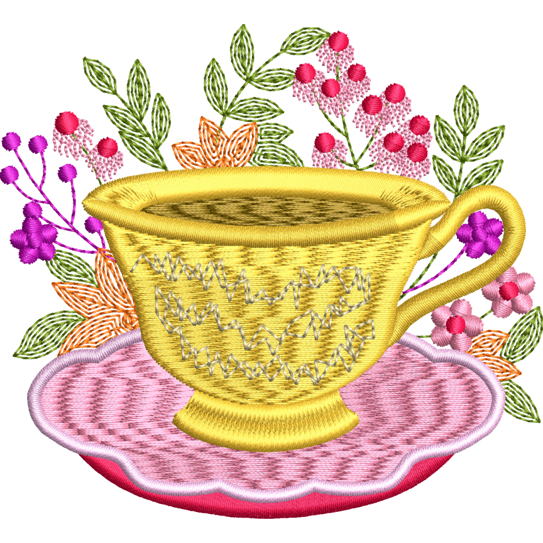 Floral cup embroidery design 7f