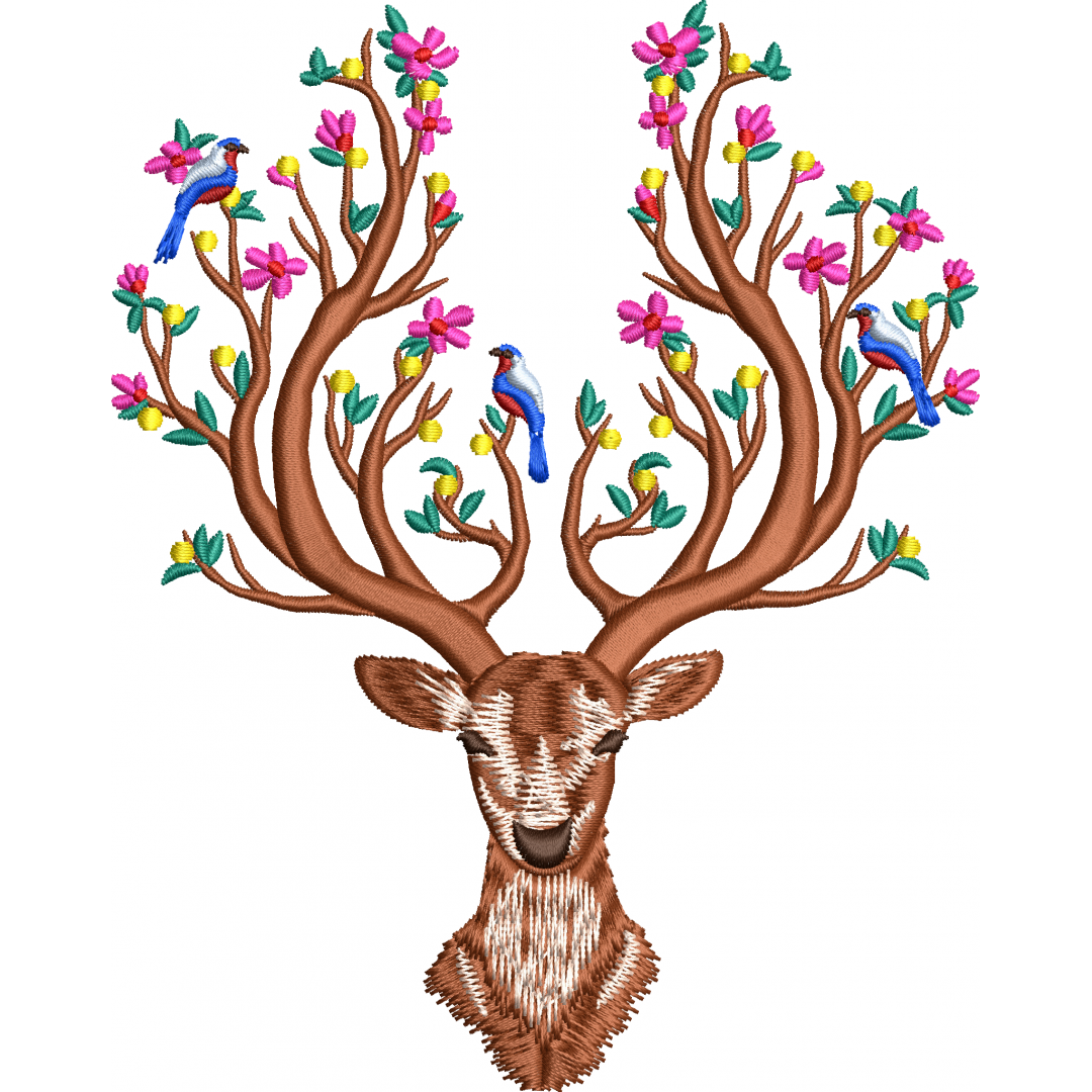 Deer 10 f with flowered bird