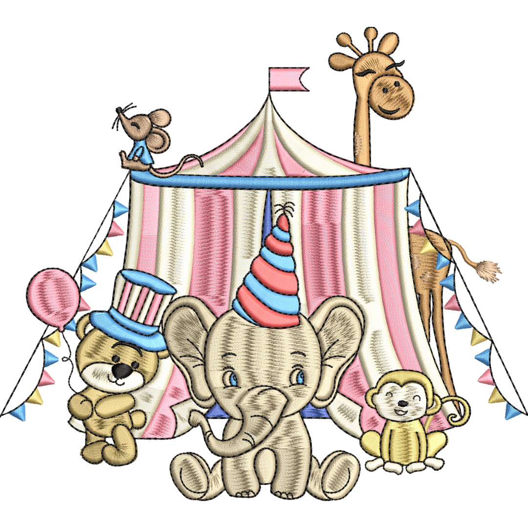 Circus tent animals embroidery design 6f