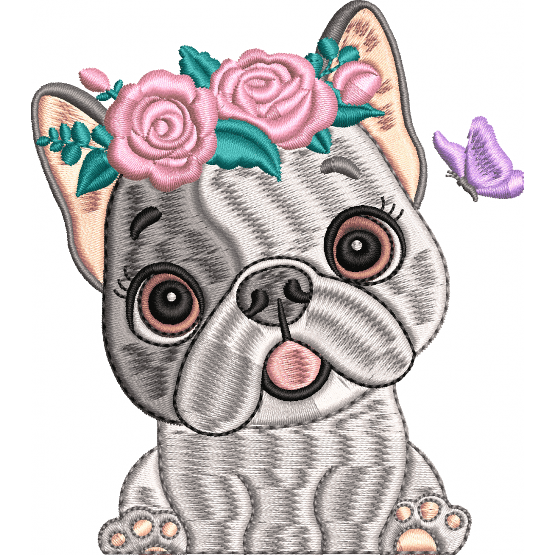 Floral dog embroidery design