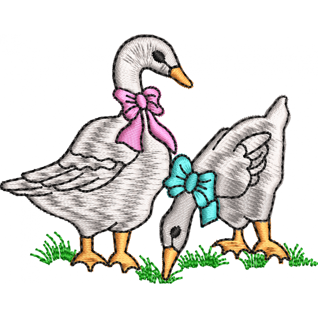 Duck embroidery design with bow 3f