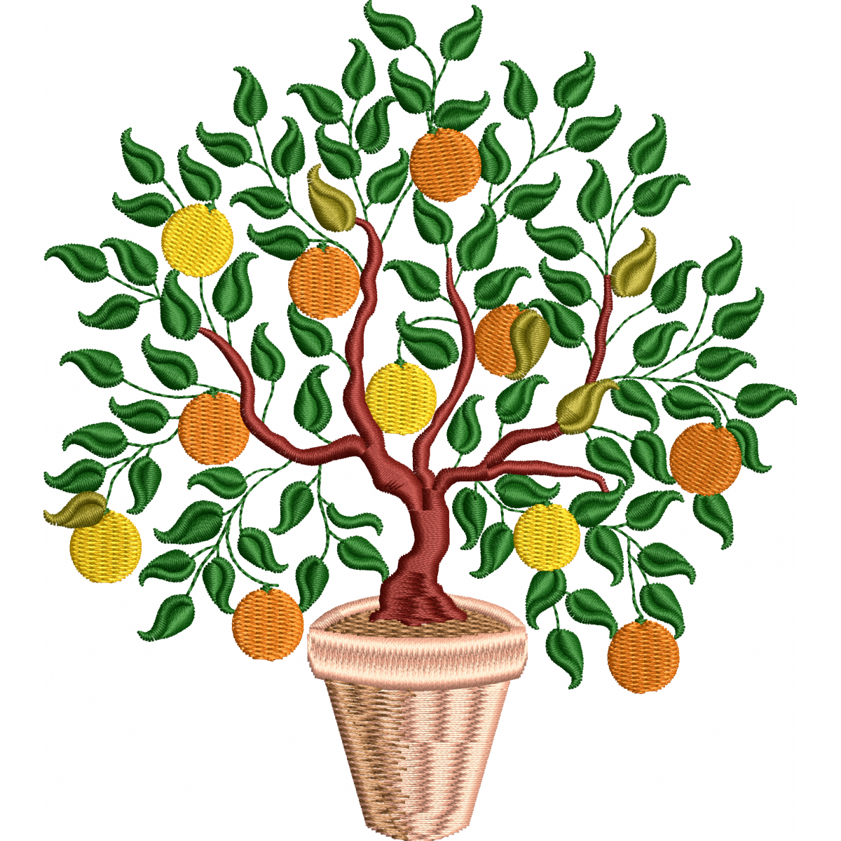 Orange tree in pot embroidery design 2f