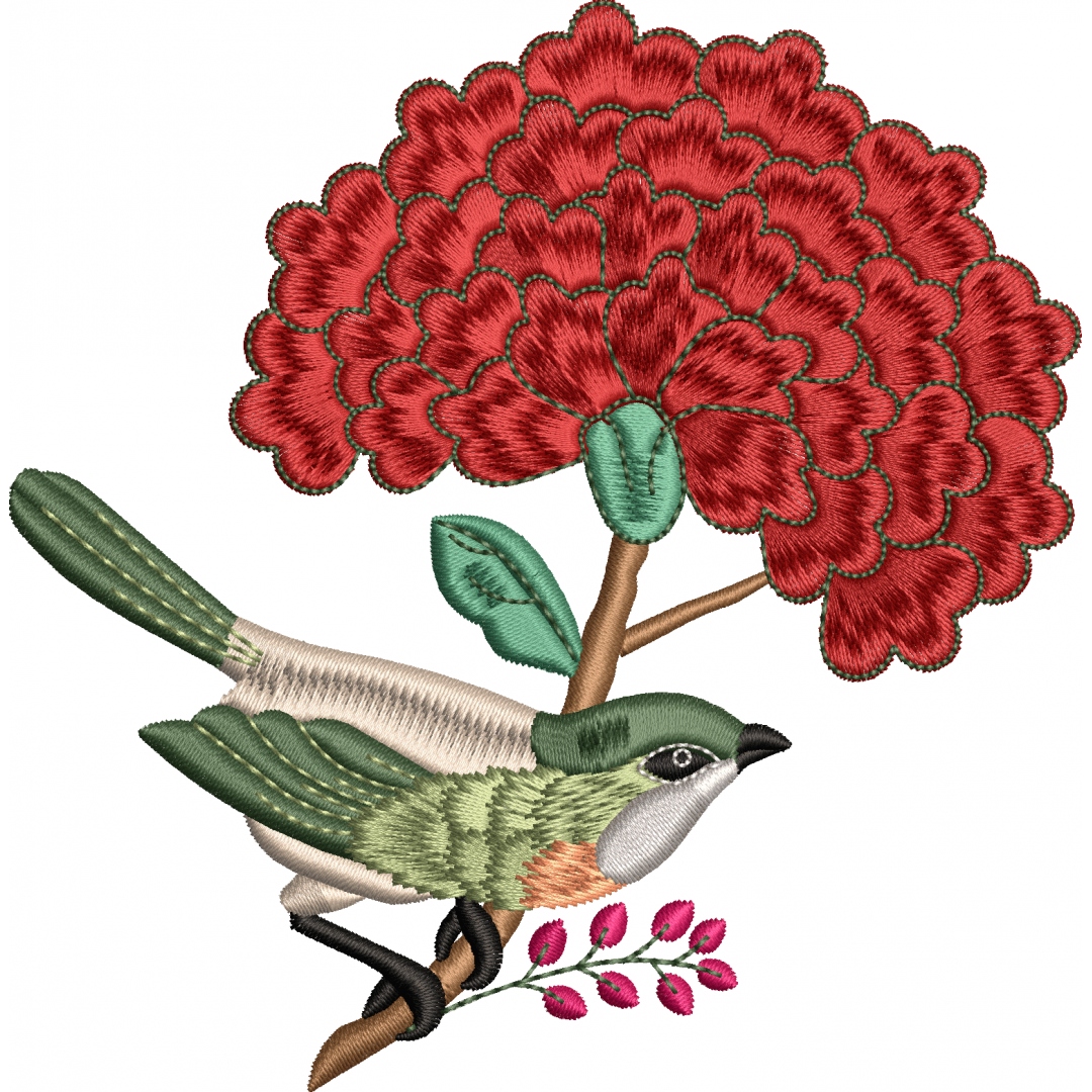 Sparrow bird embroidery design on flower branch