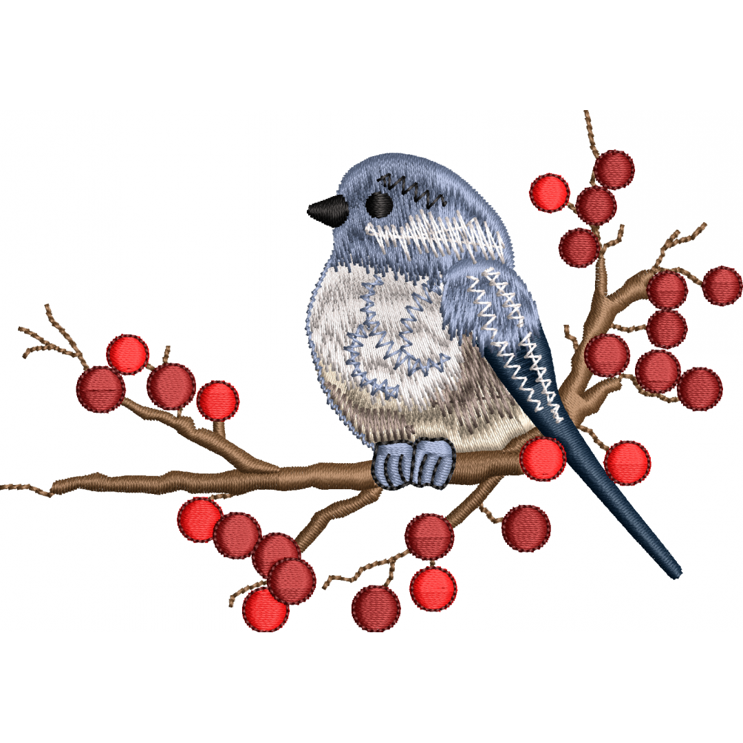 Sparrow bush bird embroidery design 7f