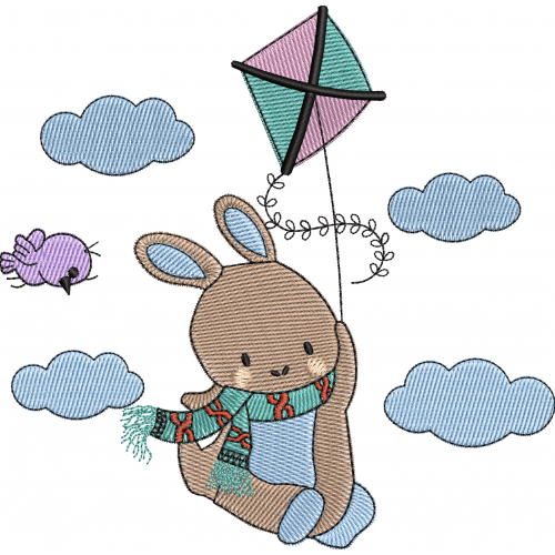 Fly a kite rabbit embroidery design
