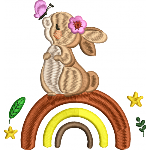 Rabbit rainbow embroidery design