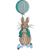 Balloon holding rabbit embroidery design 27f