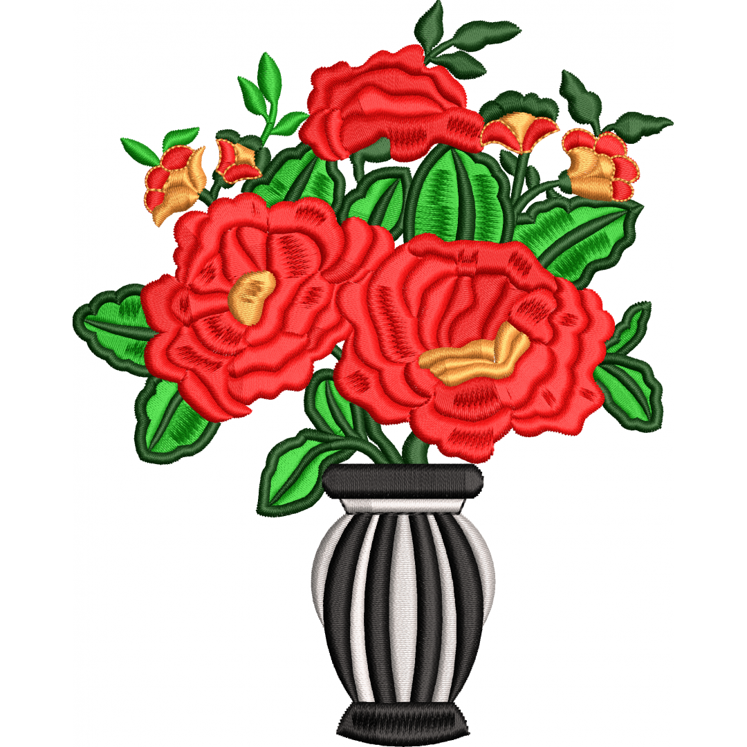 Flower embroidery design in a vase