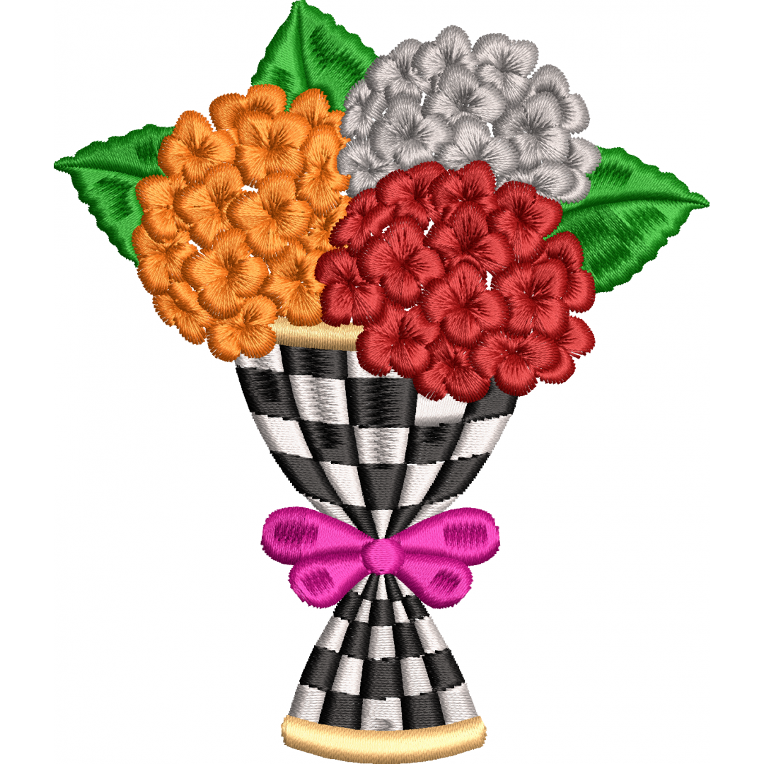 Hydrangea flower embroidery design in vase 94f