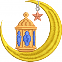 Moon star embroidery design with lantern