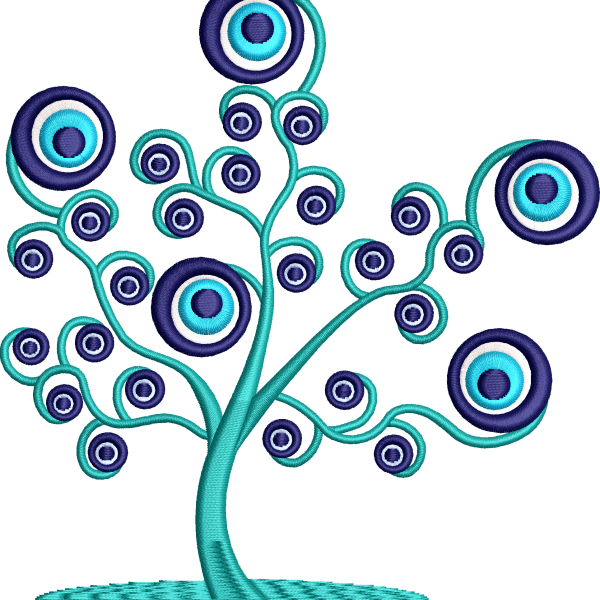 Evil eye beaded tree embroidery design