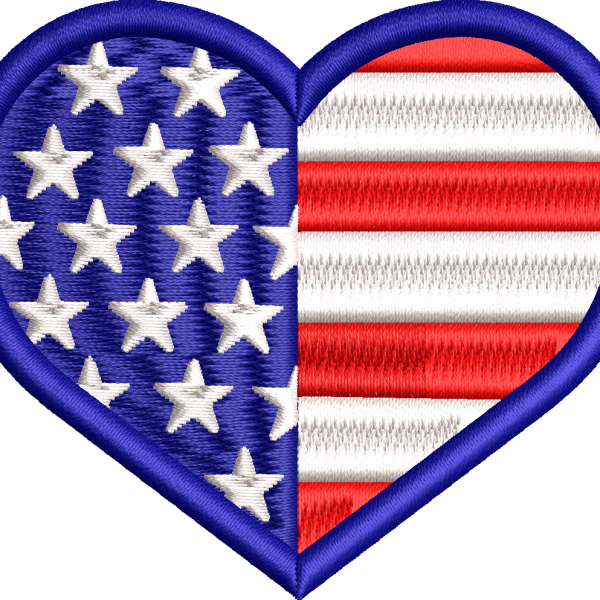 Heart shaped American flag embroidery design 15f