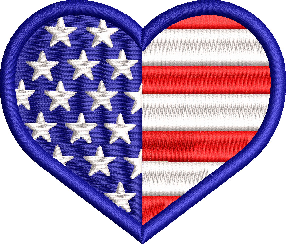 Heart shaped American flag embroidery design 15f