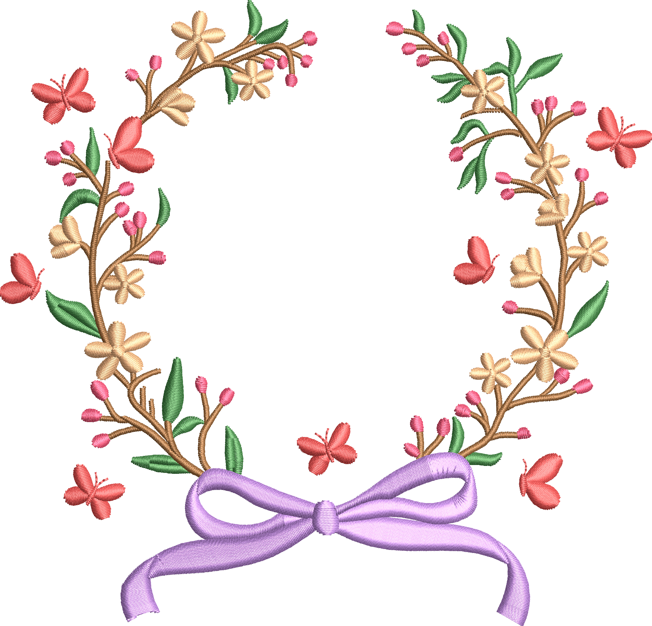 Butterfly wreath flower embroidery design 249f