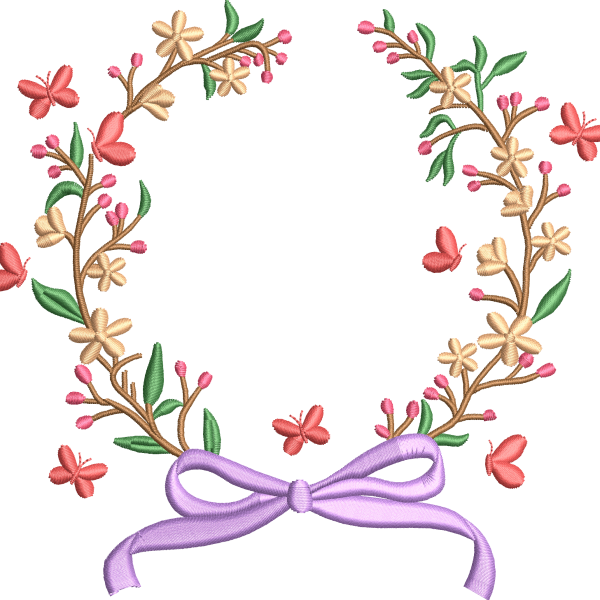 Butterfly wreath flower embroidery design 249f