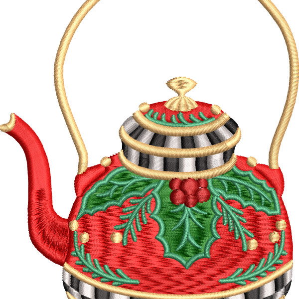 Floral checker teapot embroidery design 10f