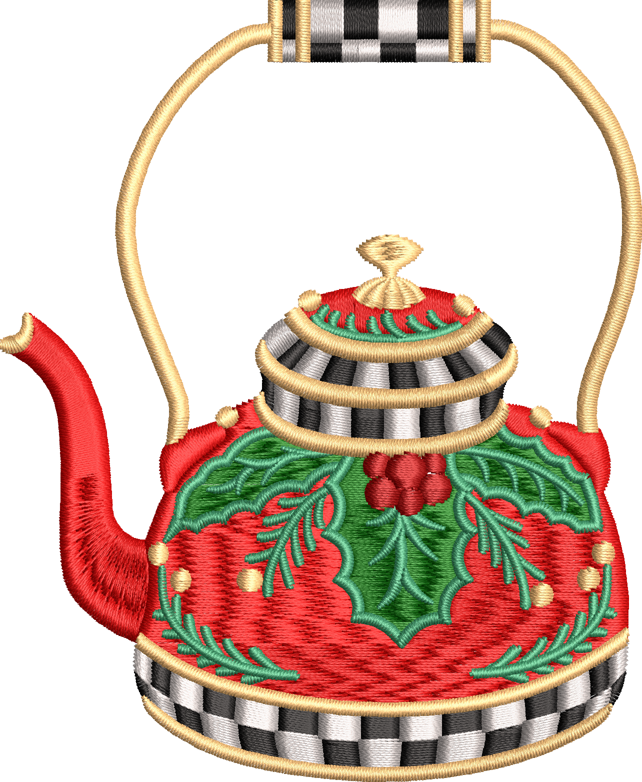 Floral checker teapot embroidery design 10f