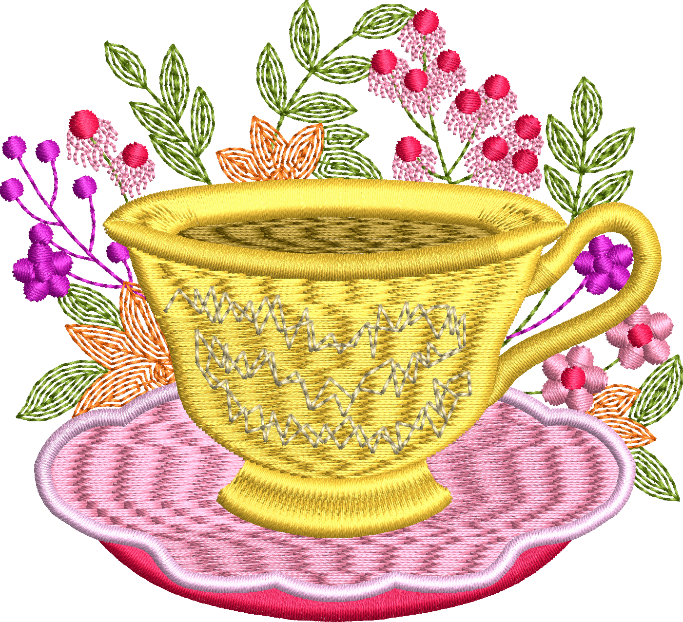 Floral cup embroidery design 7f