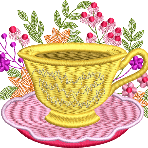 Floral cup embroidery design 7f