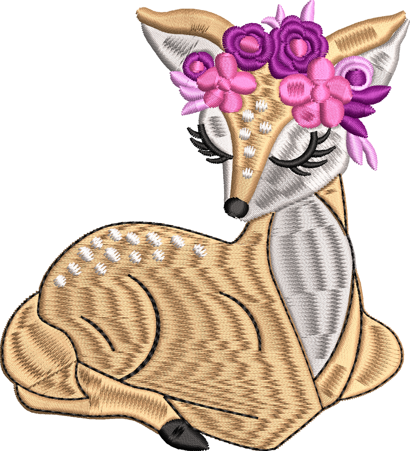 Gazelle embroidery design with flowers 32f