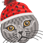 The cat is wearing an 8f hat
