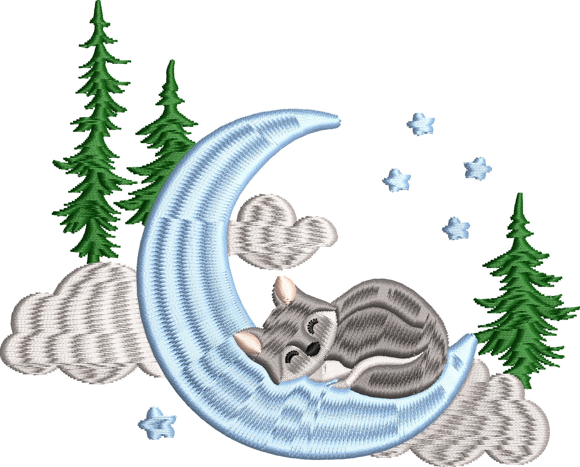 Sleeping wolf on the moon embroidery design 8f