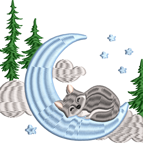 Sleeping wolf on the moon embroidery design 8f