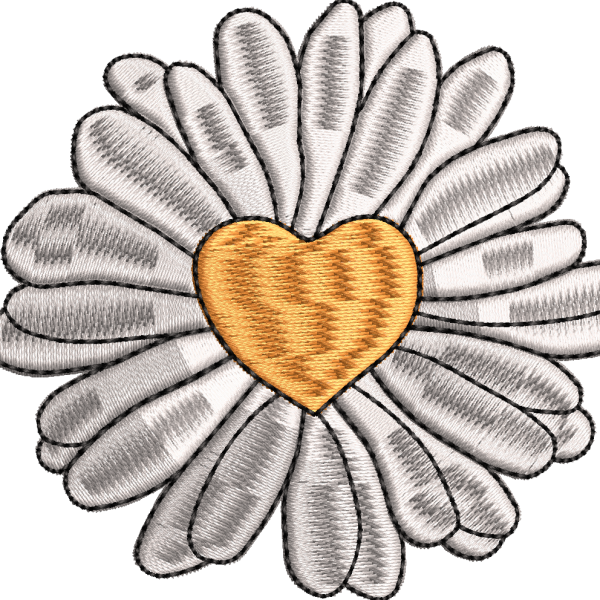 Daisy embroidery design with heart 10f