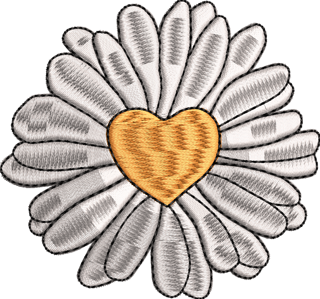 Daisy embroidery design with heart 10f